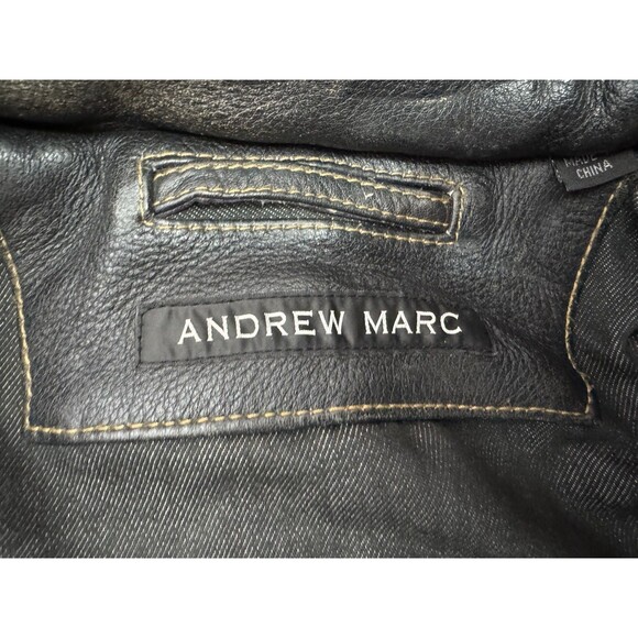 Vintage ANDREW MARC Distressed Genuine Leather Men’s Jacket Lined Sz S Moto Hood - Picture 15 of 16